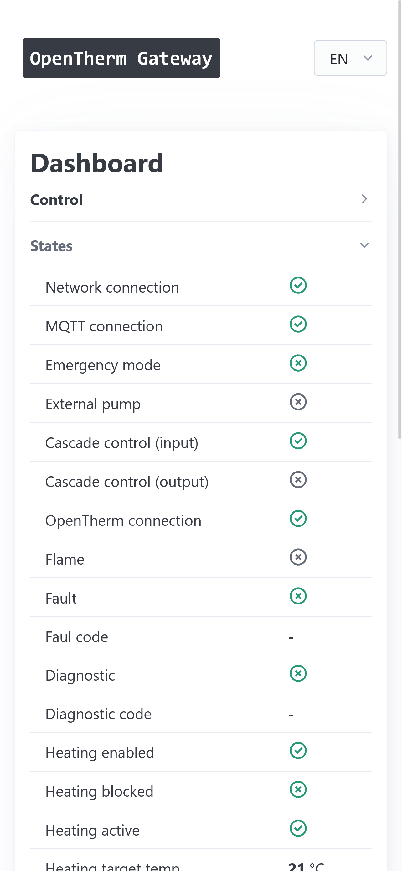 States on dashboard