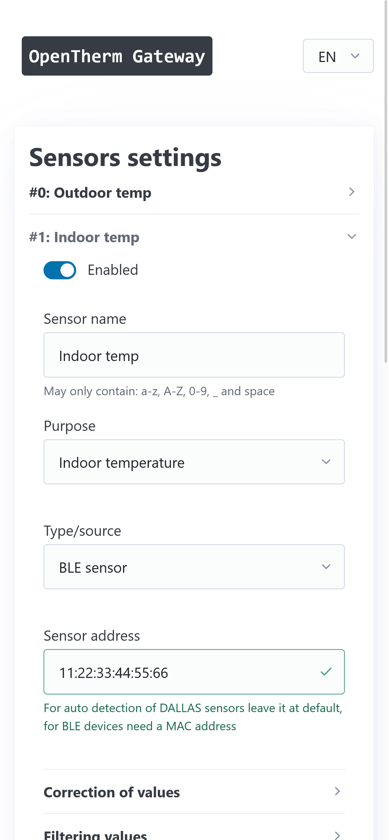 Configure sensor